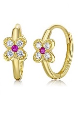 attractive little CZ flower huggie hoop earrings for babies and kids